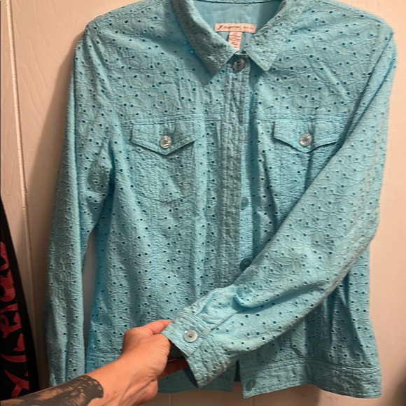 JM Collection Blue Jacket with eyelet design - Picture 6 of 8